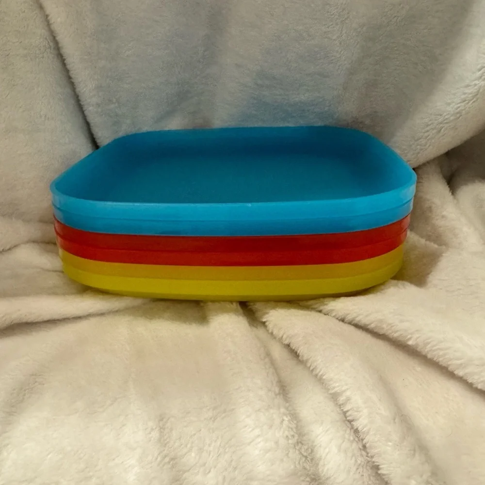 Tupperware Colorful Square Containers - Blue, Red, Yellow - Picture 2 of 4